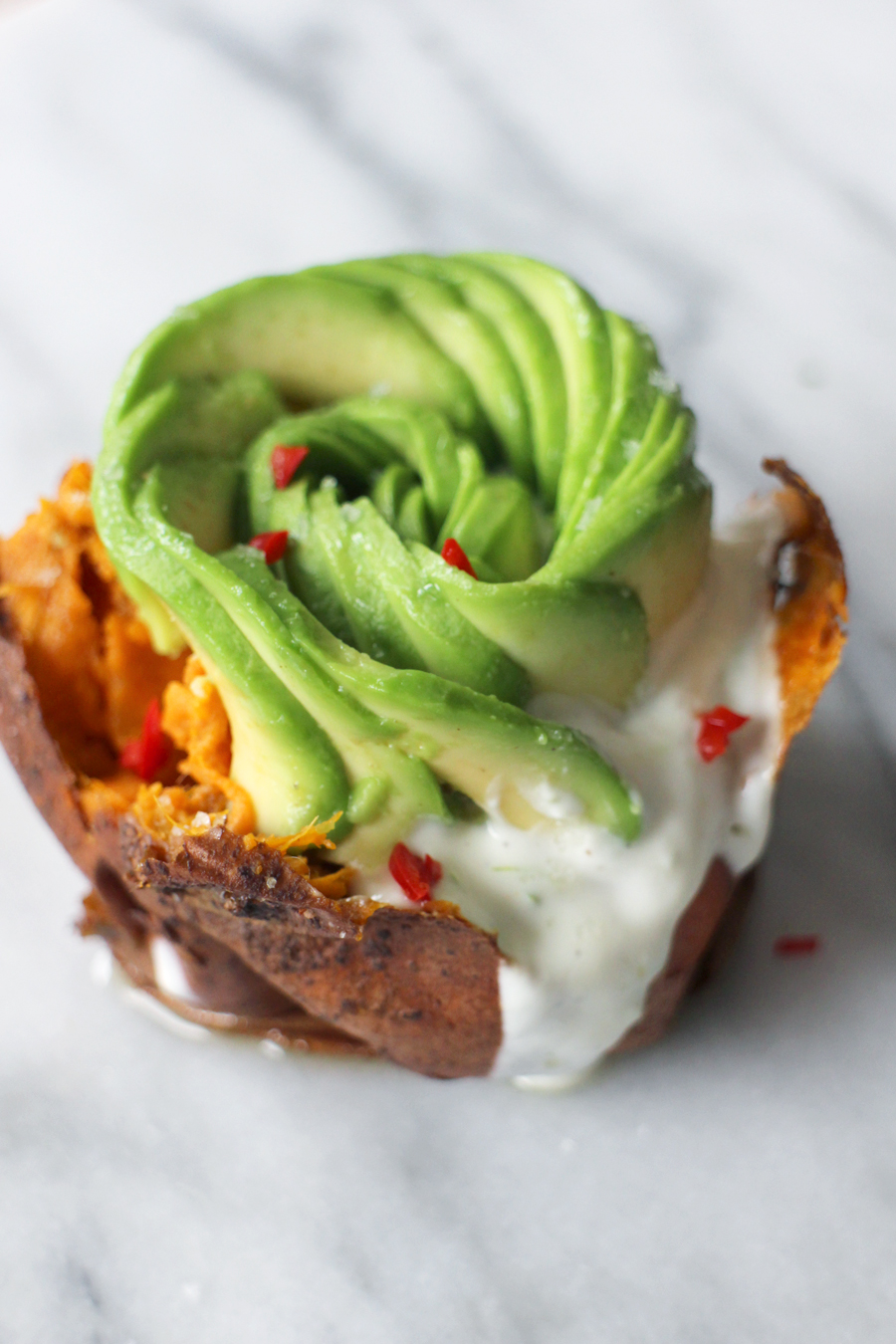 recept gepofte zoete aardappels avocado vegetarisch