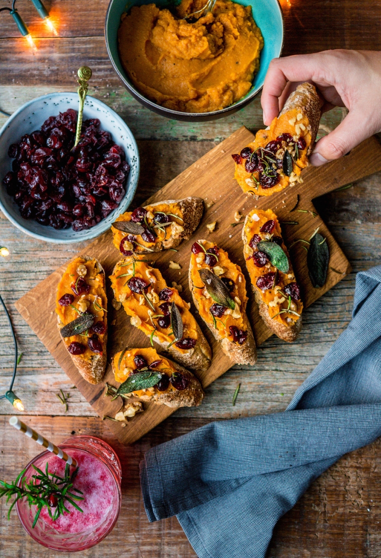 Afbeelding van vegetarisch voorgerecht toast met pompoen