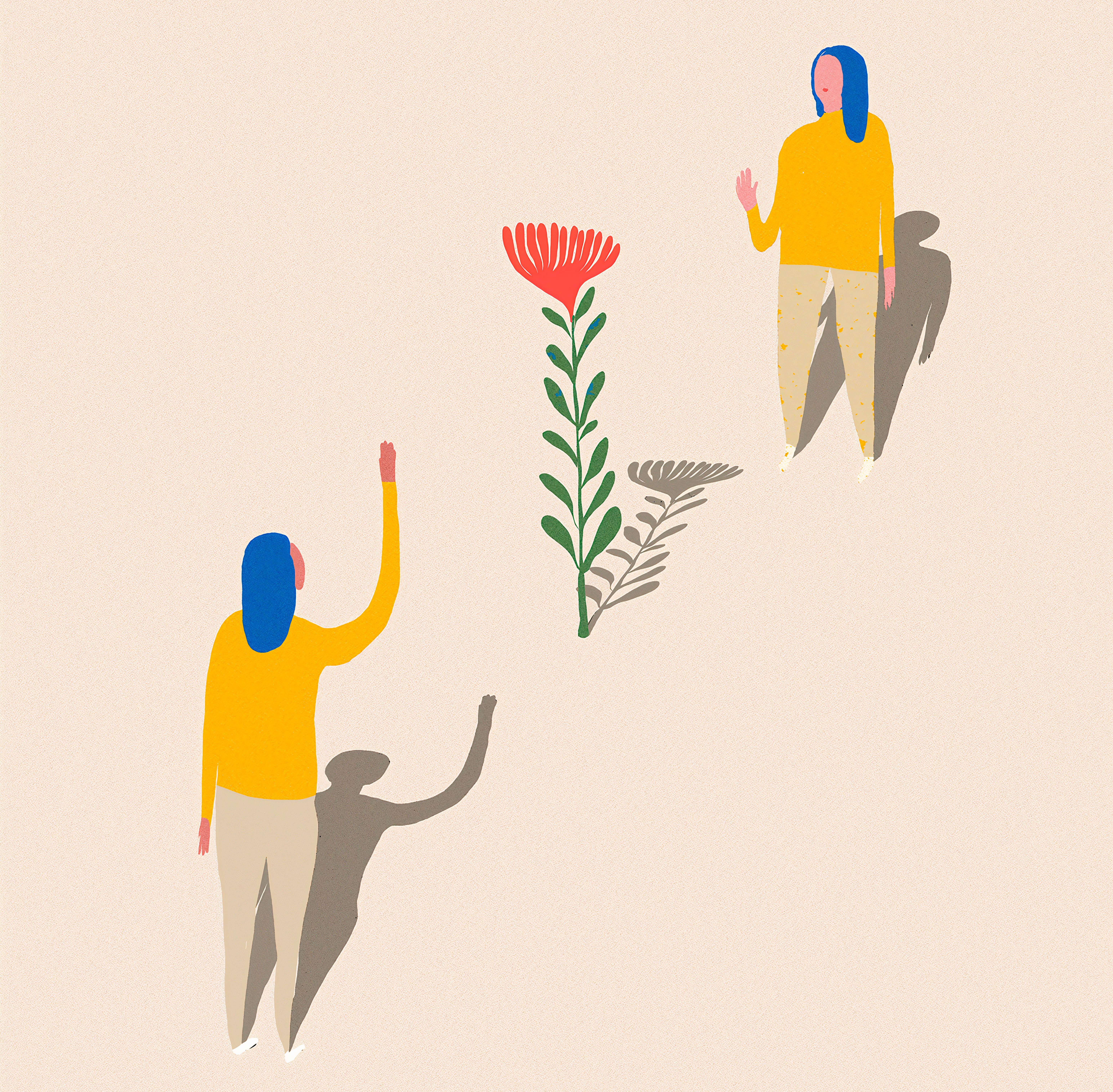 Twee personen en een plant