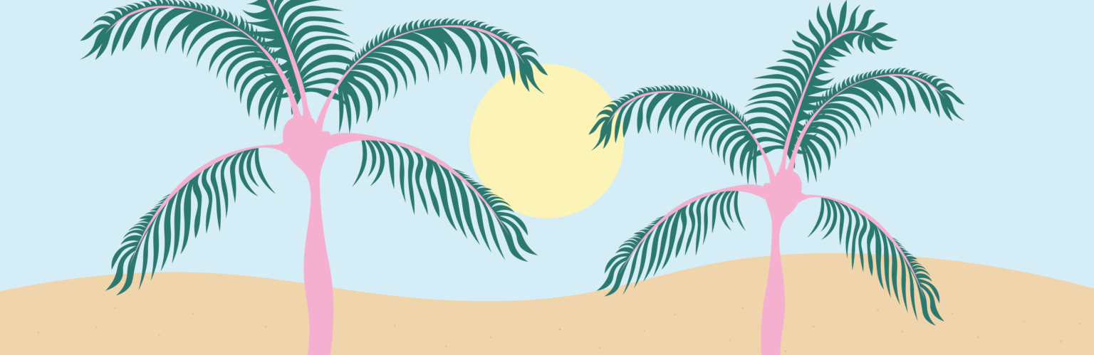Illustratie van palmbomen en zon